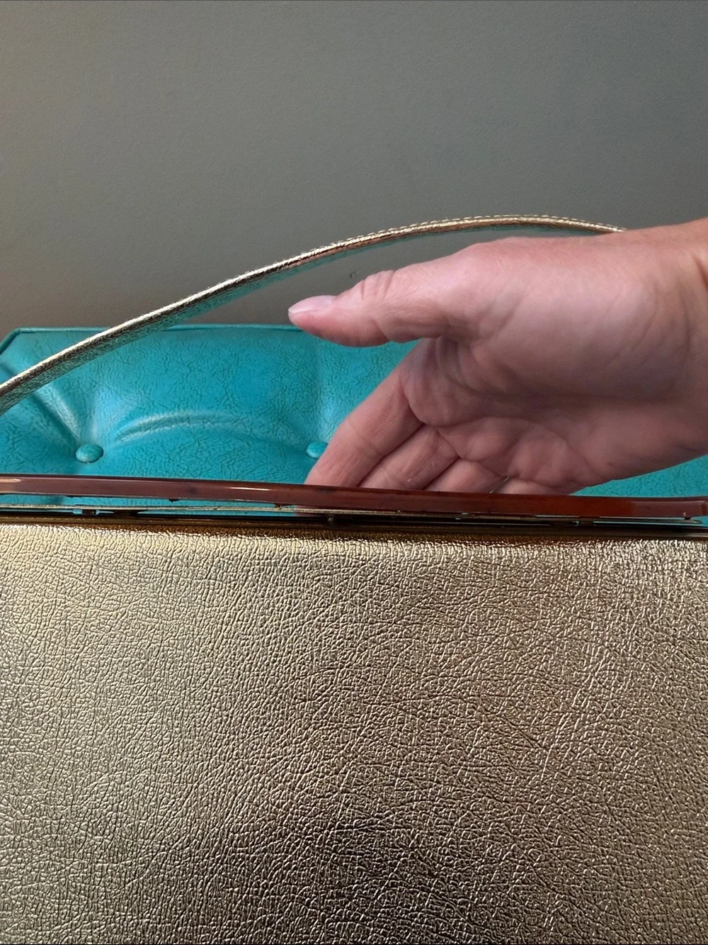 Vintage Town & Country Metallic Gold structured Shoulder Bag Purse mid century